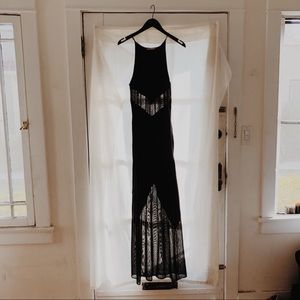 Alexander Wang Black Mesh Silk Combo Maxi Gown